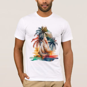 Palm tropical colorida y camiseta del marinero