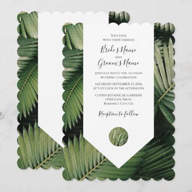Palm tropical deja la vegetación invitaciones a la (Anverso / Reverso)