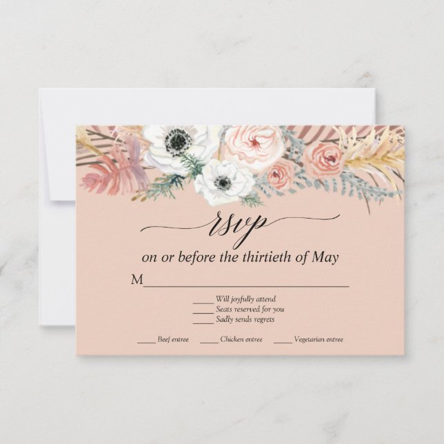 Palm Tropical Floral Blanca Boho Pampas Palm RSVP (Anverso)