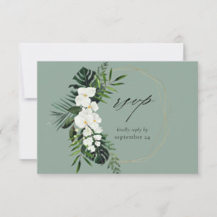 Palm Tropical & Floral Blanca con Carne RSVP Card