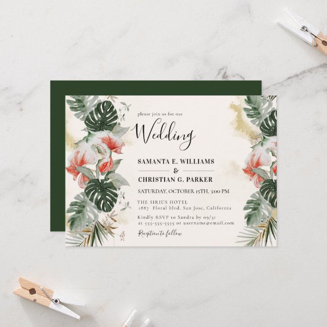 Palm tropical | Invitación a la boda de Monstera (Anverso/Reverso In Situ)