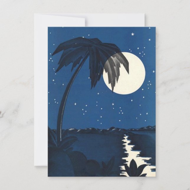 Palm Tropical Romántica Vintage En Noche Luna (Anverso)
