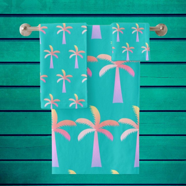 Palma caribeña azul tropical de Palm Springs (Colorful palm tree bath towels)
