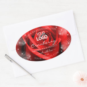 Palma de flores rojas deja logotipo de etiquetas d