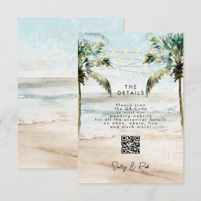 palmas de playa Tarjeta de información de boda de  (Anverso / Reverso)
