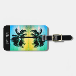 Palmas tropicales en etiqueta de equipaje de estil