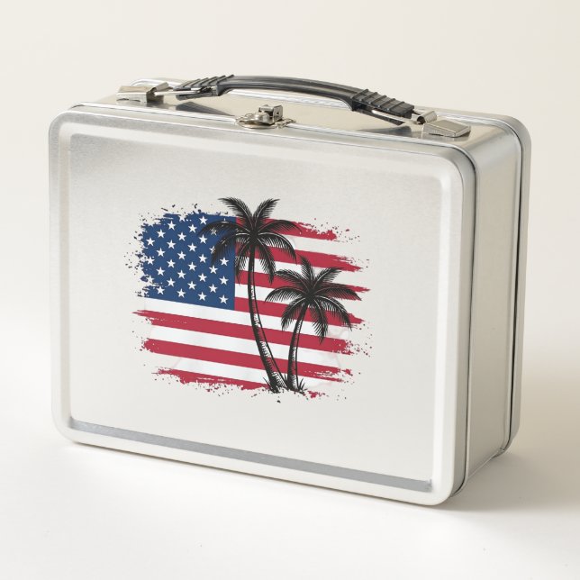Palmera Bandera Americana Arte Vectorial Playa Pat (Anverso)