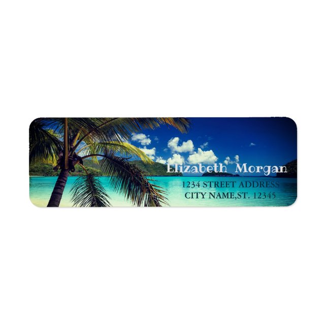 Palmera de Playa Tropical Etiqueta (Frente)