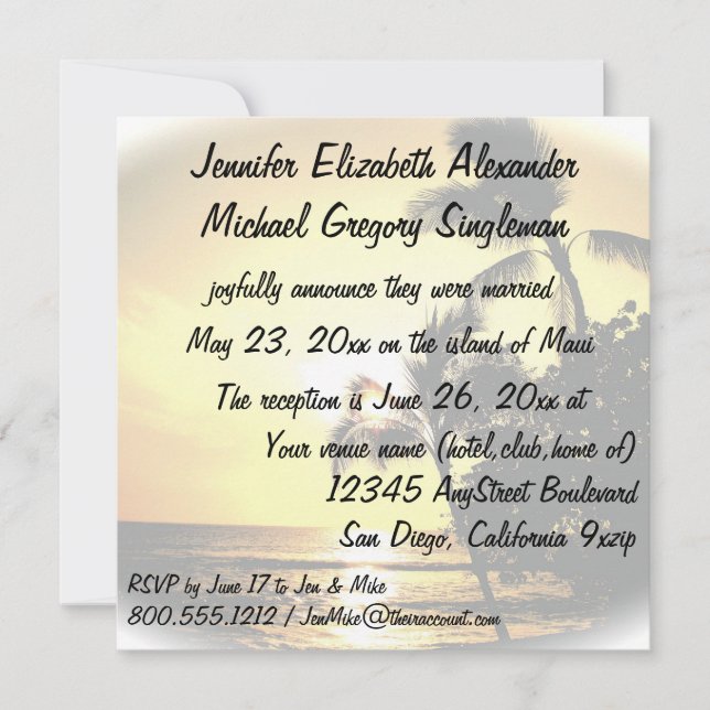 Palmera tropical de la invitación de la boda (Anverso)