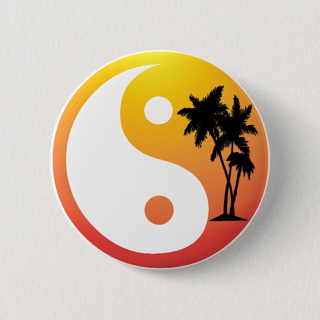 Palmeras al atardecer botón Yin Yang (Anverso)