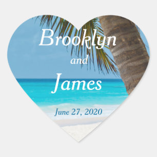 Palmeras De Corazón En Pegatinas De Bodas De Playa