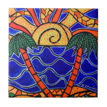 Palmeras en arte tropical de la playa de la teja