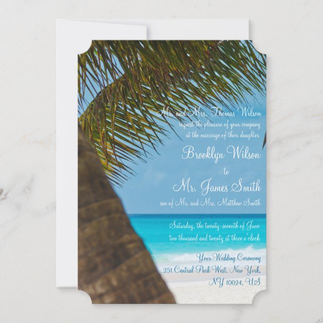 Palmeras En Invitaciones De Bodas De Playa (Anverso)