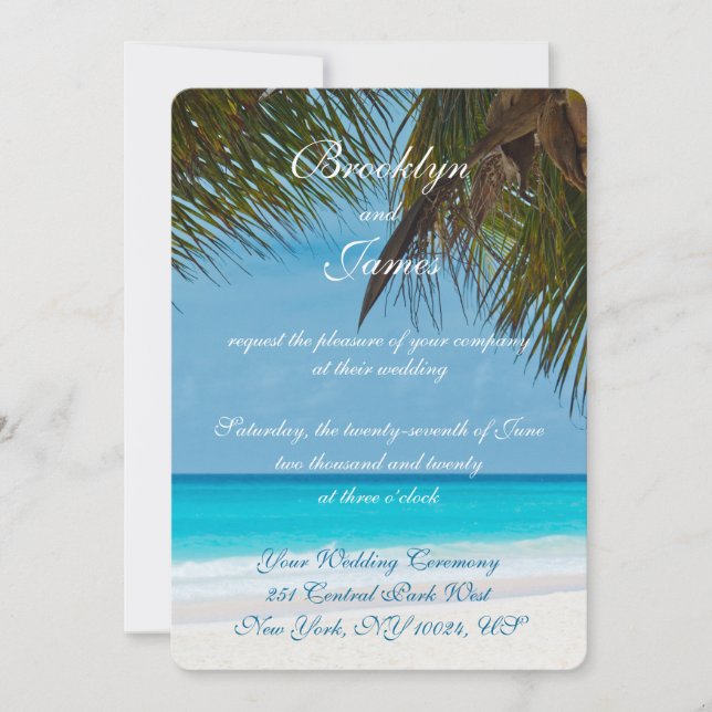 Palmeras En Invitaciones De Bodas De Playa (Anverso)