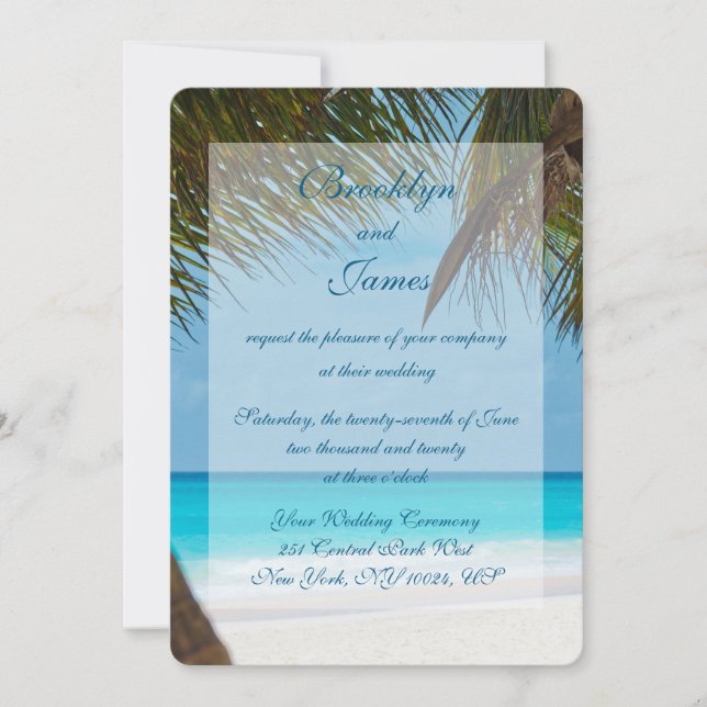 Palmeras En Invitaciones De Bodas De Playa (Anverso)