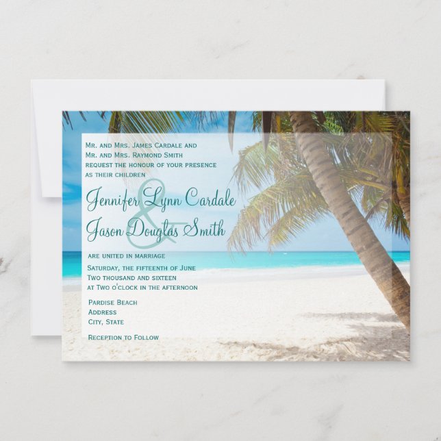 Palmeras en la invitación a la boda de destino de  (Anverso)