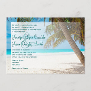 Palmeras en la invitación a la boda de destino de 