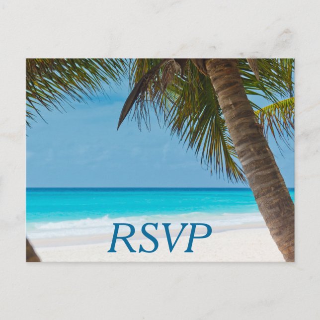 Palmeras En Las Postales De Bodas De Playa RSVP (Anverso)