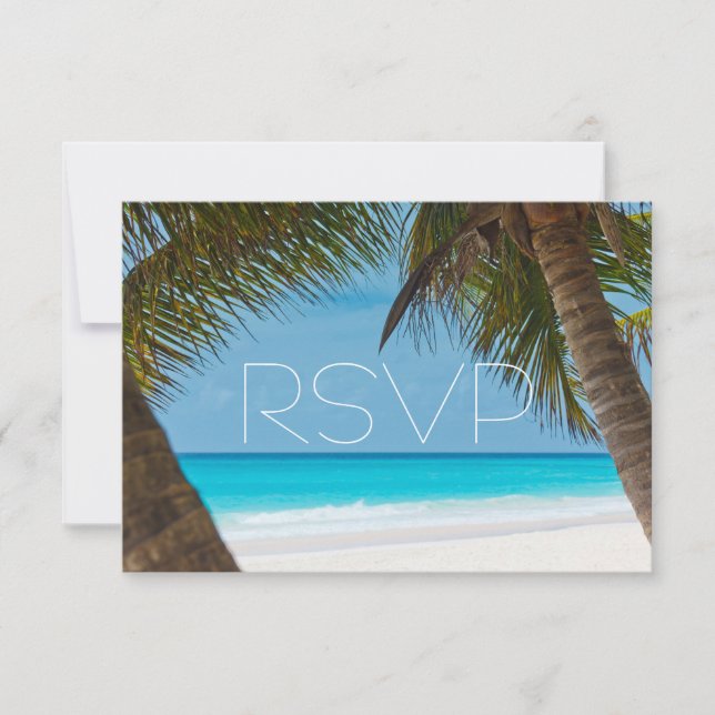 Palmeras En Las Tarjetas RSVP De Bodas De Playa (Anverso)