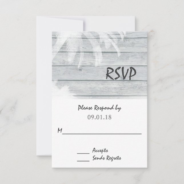 Palmeras en Wood Beach Wedding RSVP (Anverso)