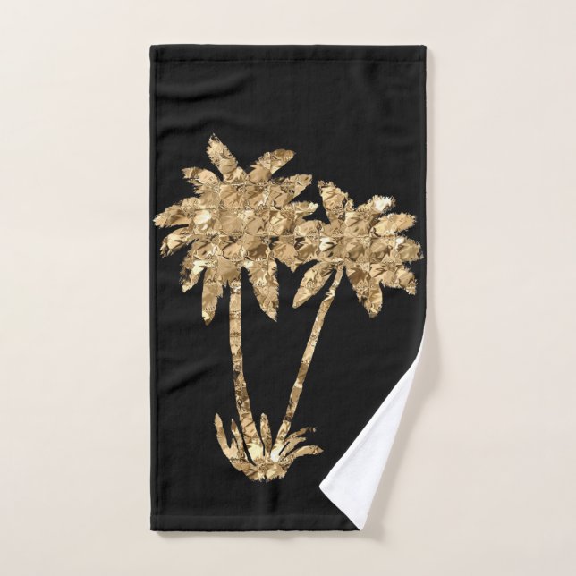 Palmeras metálicas de oro en negro (Toalla de mano)