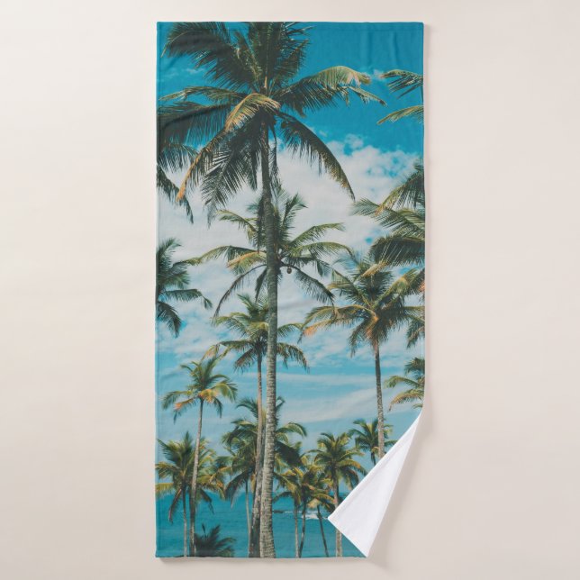 Palmeras por encima del océano, de tonalidad vinta (Toalla de baño)