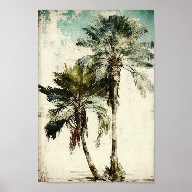 Palmeras, Poster de arte de pared tropical (Frente)