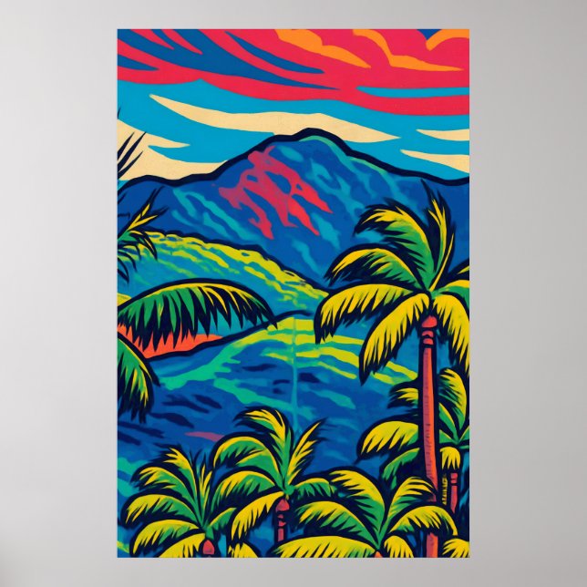 Palmeras tropicales con arte pop de la montaña Ko' (Frente)