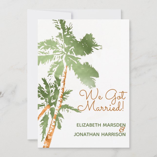 Palmeras Tropicales Recién Casada Invitación Recep (Anverso)