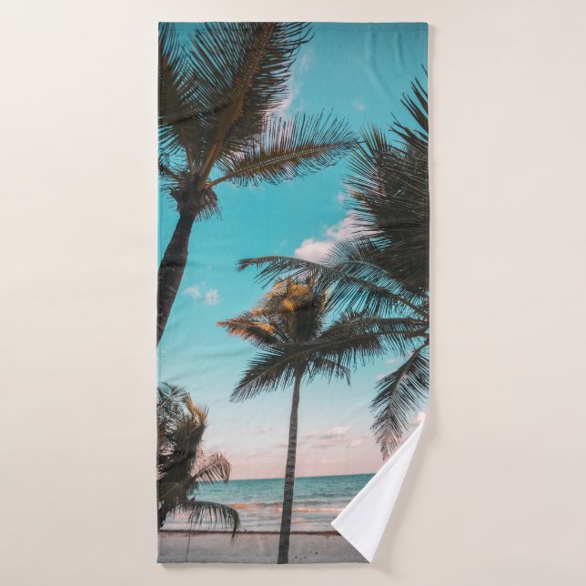 PALMERAS TROPICALES RETRO JUNTO A LA PLAYA (Toalla de baño)