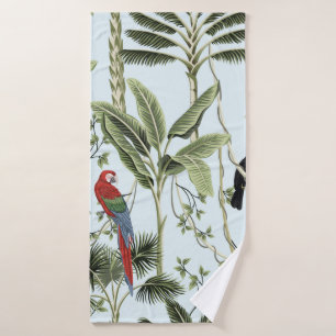 palmeras tropicales vintage, liana, loro de macao,
