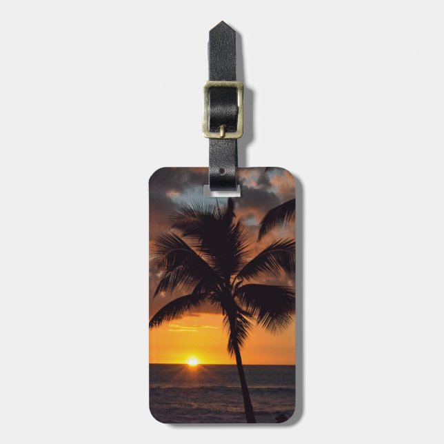 Palmeras y atardeceres en la etiqueta de equipaje  (Frente Vertical)