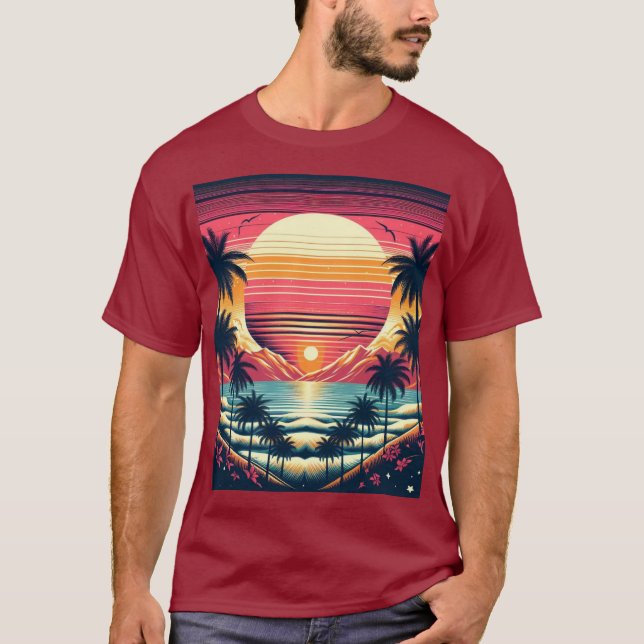 Palmeras y camiseta de la puesta del sol (Anverso)