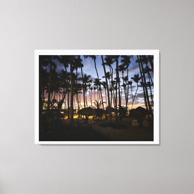 Palmeras y puesta de sol en lienzo (Anverso)