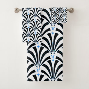 Palmettos blancos y azules del negro del art déco