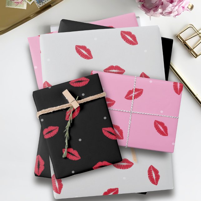 Palo de labios besa San Valentín hojas de papel (Kisses for your Valentine in the form of wrapping paper sheets. Suitable for all gifts!)