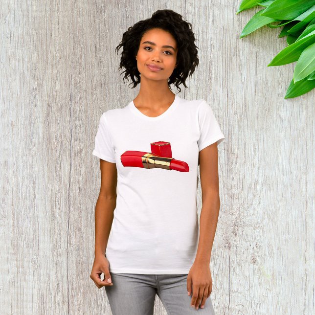 Palo de labios rojos maquillaje camiseta de mujere (Subido por el creador)