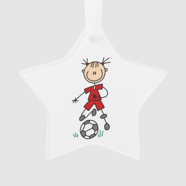 Palo Figura Soccer Rojo Uniforme Ornamento acrílic (Anverso)