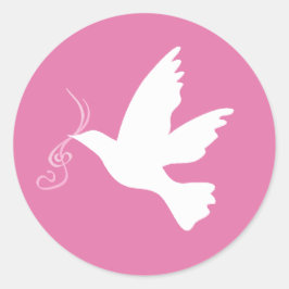 Paloma blanca con pegatina de cintas rosas