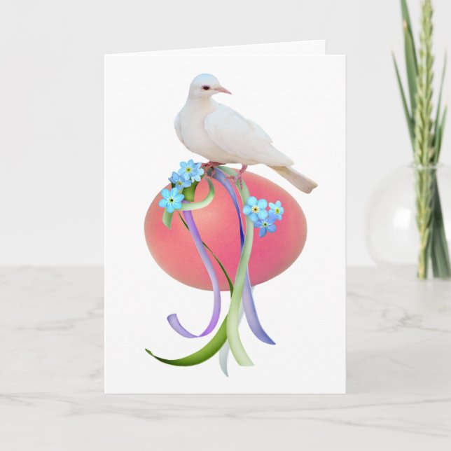 Paloma con huevo rosa con tarjeta de Pascua de Cin (Anverso)