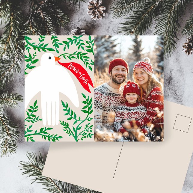 Paloma de la paz en la tierra Navidad FOTO PERSONA (Peace on Earth Dove Christmas CUSTOM PHOTO Hand Drawn Holiday Postcard
)