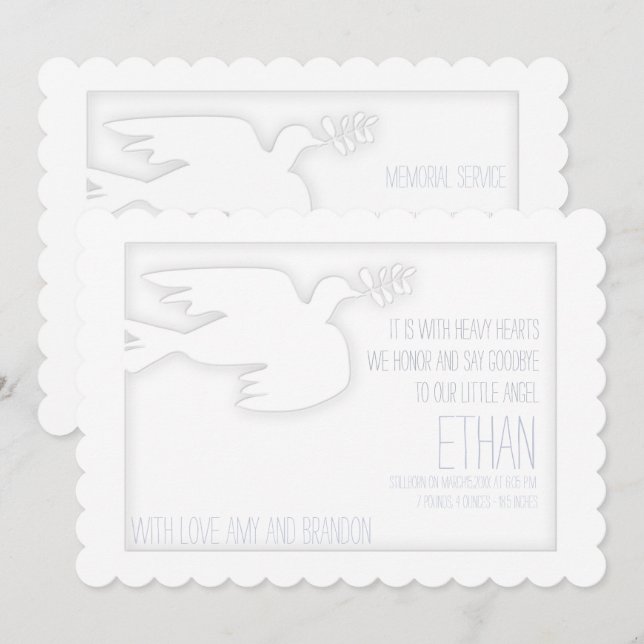 Paloma por una Invitación funeraria Angel Child (Anverso / Reverso)