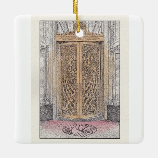 Palomar Casa Dorado Puertas de pavo real Ornamento (Anverso)