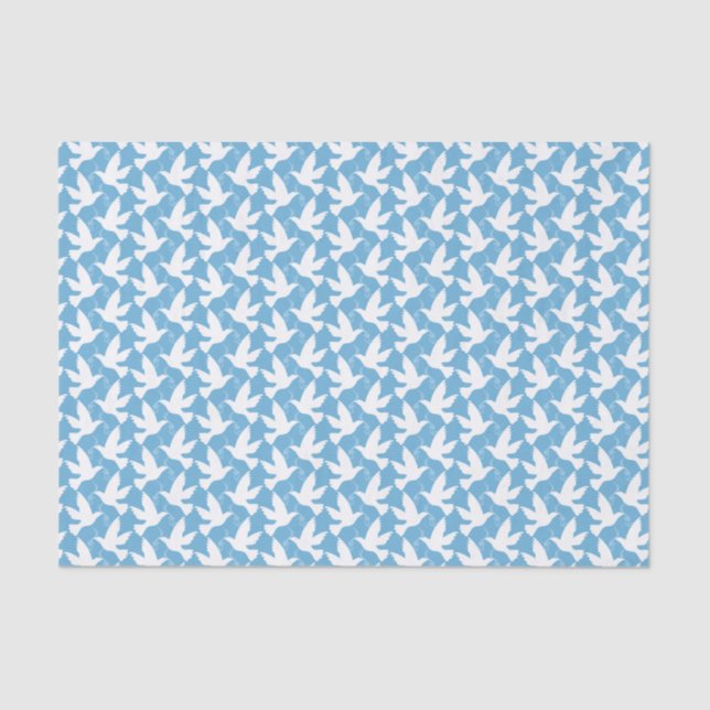 Palomas blancas que vuelan el papel seda azul (Anverso)