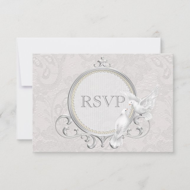 Palomas blancas y bodas paisley de encaje RSVP (Anverso)