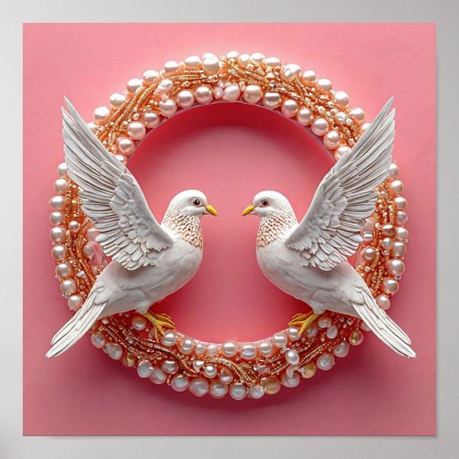 Palomas de boda elegantes Símbolo de amor Arte rom (Frente)