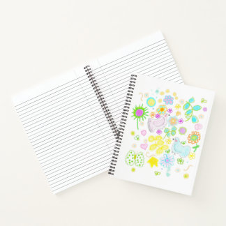 Palomas de la paz y cuaderno floral