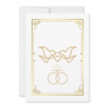 Palomas doradas y anillos - Elegante invitación a