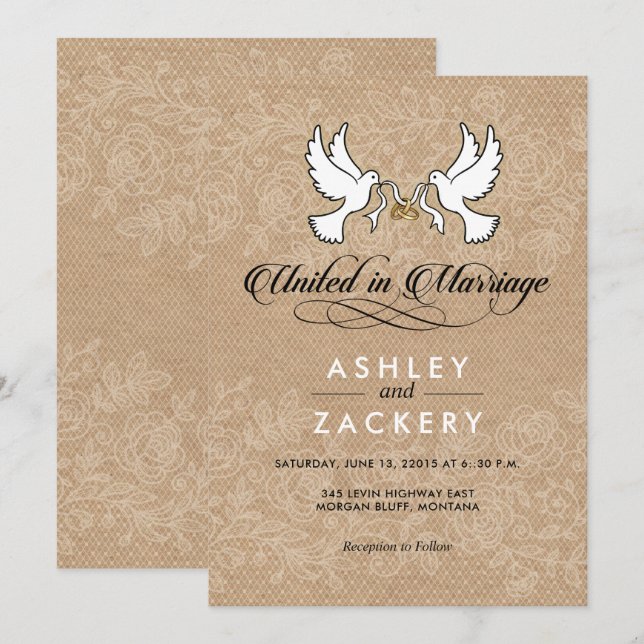 Palomas marrones y blancas Invitación a la boda (Anverso / Reverso)