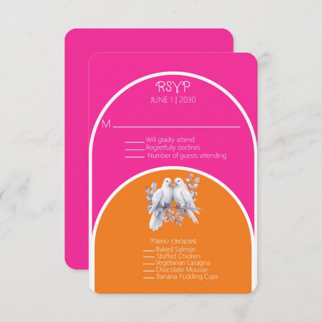 Palomas y anillos de rosado caliente y mandarina a (Anverso / Reverso)